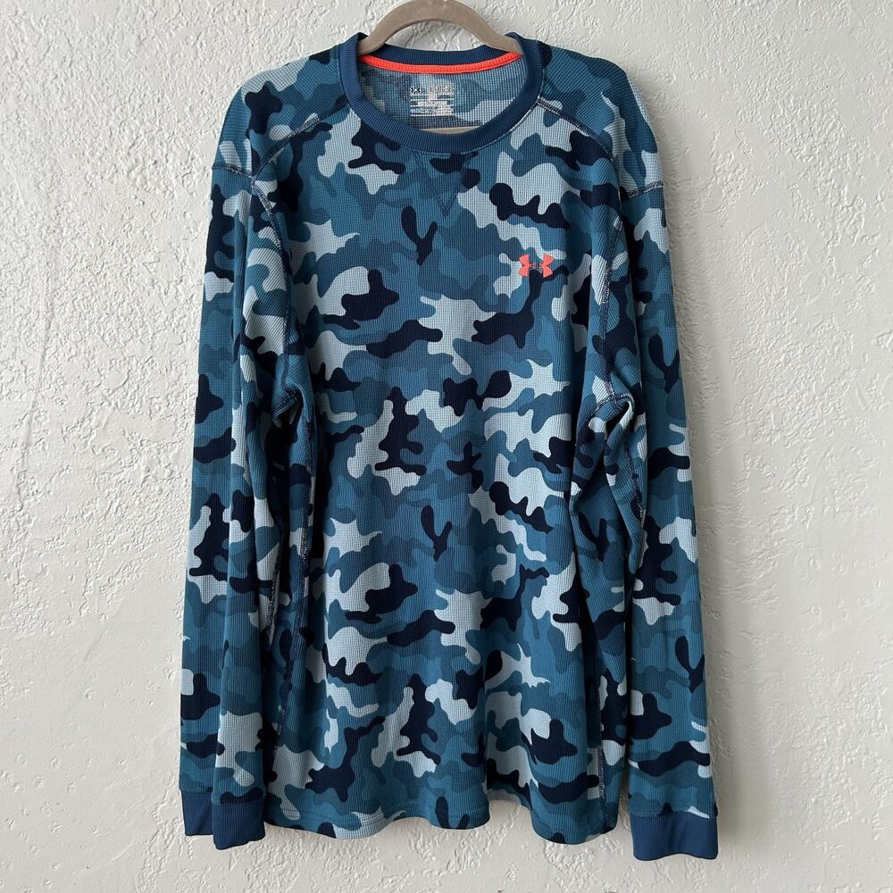 Under Armour Mens 3XL ColdGear Camo Waffle Thermal Long Sleeve Shirt Loose Fit